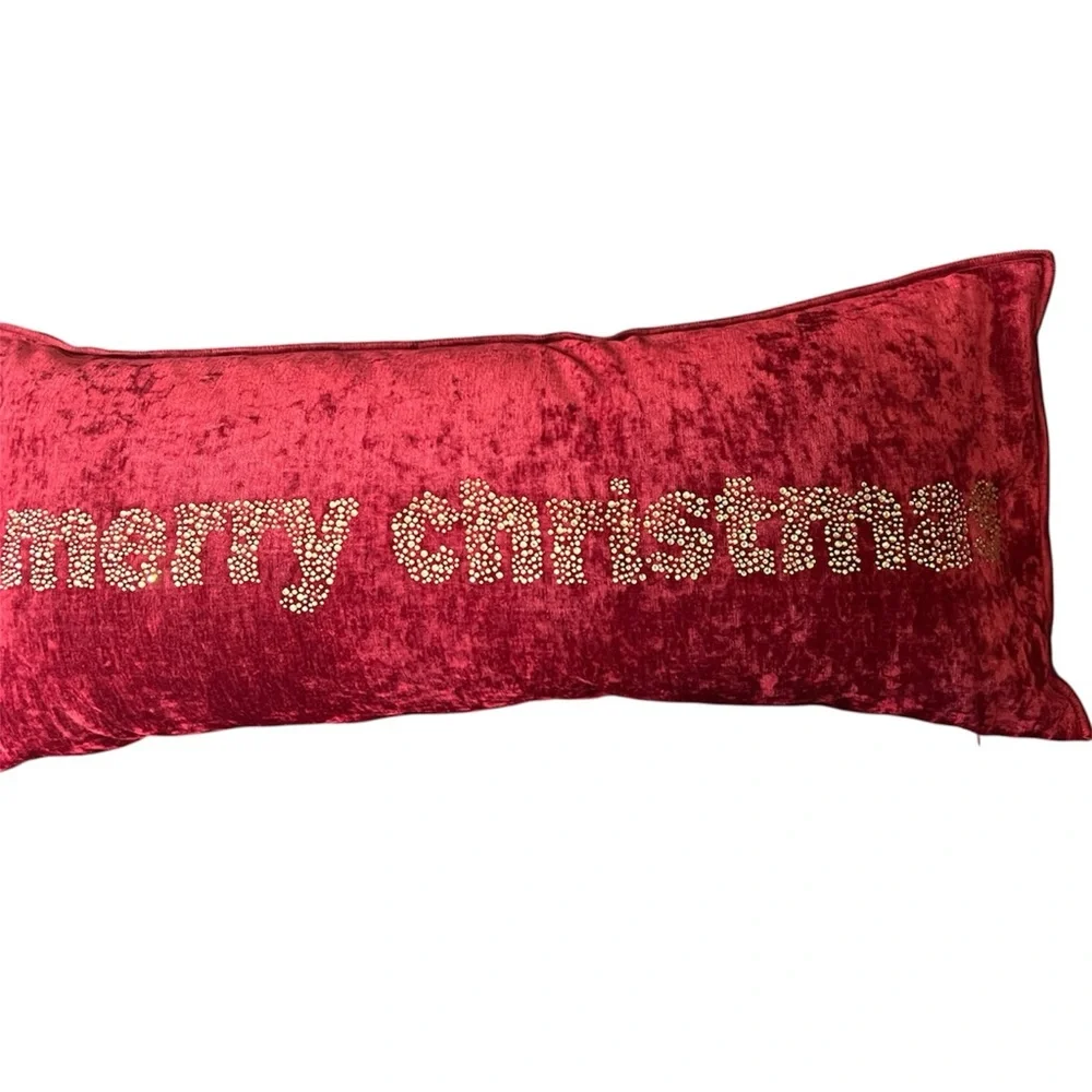 Merry Christmas Burgundy Velvet Throw Pillow